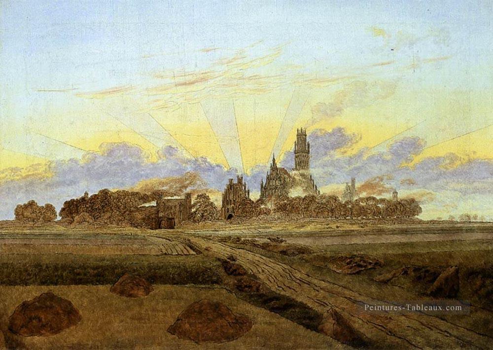 Neubrandenburg In Flames Paysage romantique Caspar David Friedrich Peintures à l'huile